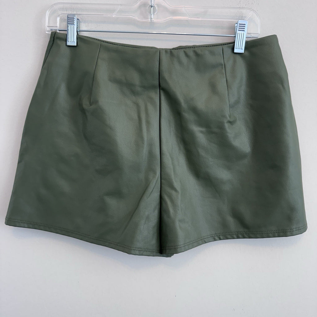 Altar’d State Olive Faux Leather Skort Skirt Shorts M Wrap Mini USA