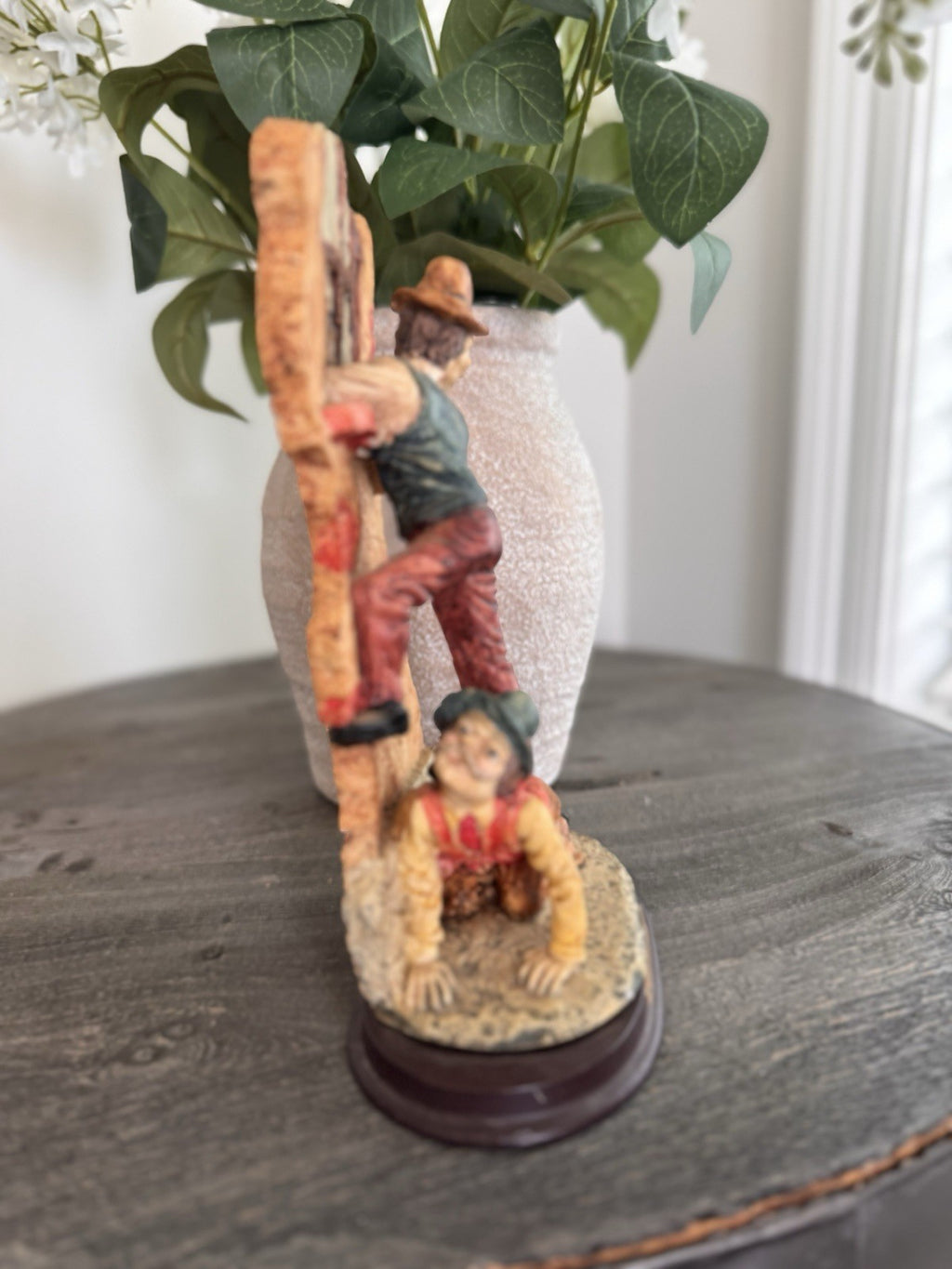 Misubanti Collection Hobo Tramp Figurine Climbing Window Wood Base Vintage
