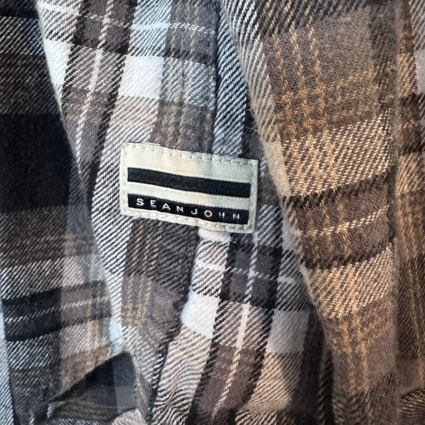 Sean John Men’s Plaid Flannel Shirt 2XL Tailored Fit Long Sleeve Cotton Gray