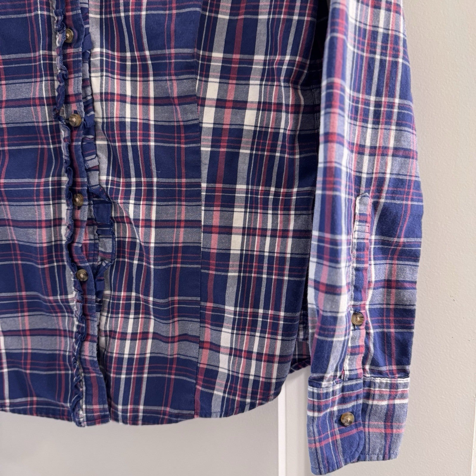 Brooks Brothers 346 Plaid Button-Up Shirt Ruffle Front Size 2 Cotton