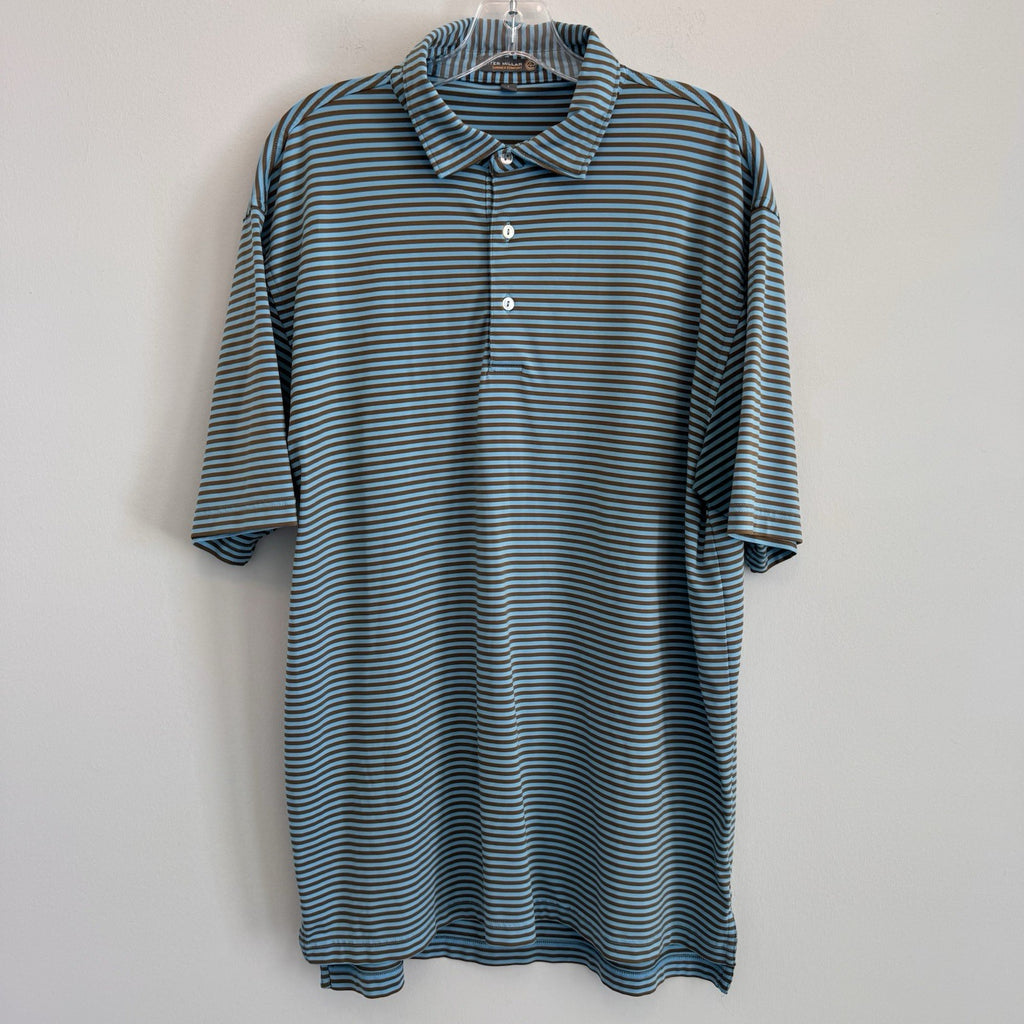 Peter Millar Summer Comfort Polo Shirt Mens Large Blue Brown Striped Golf