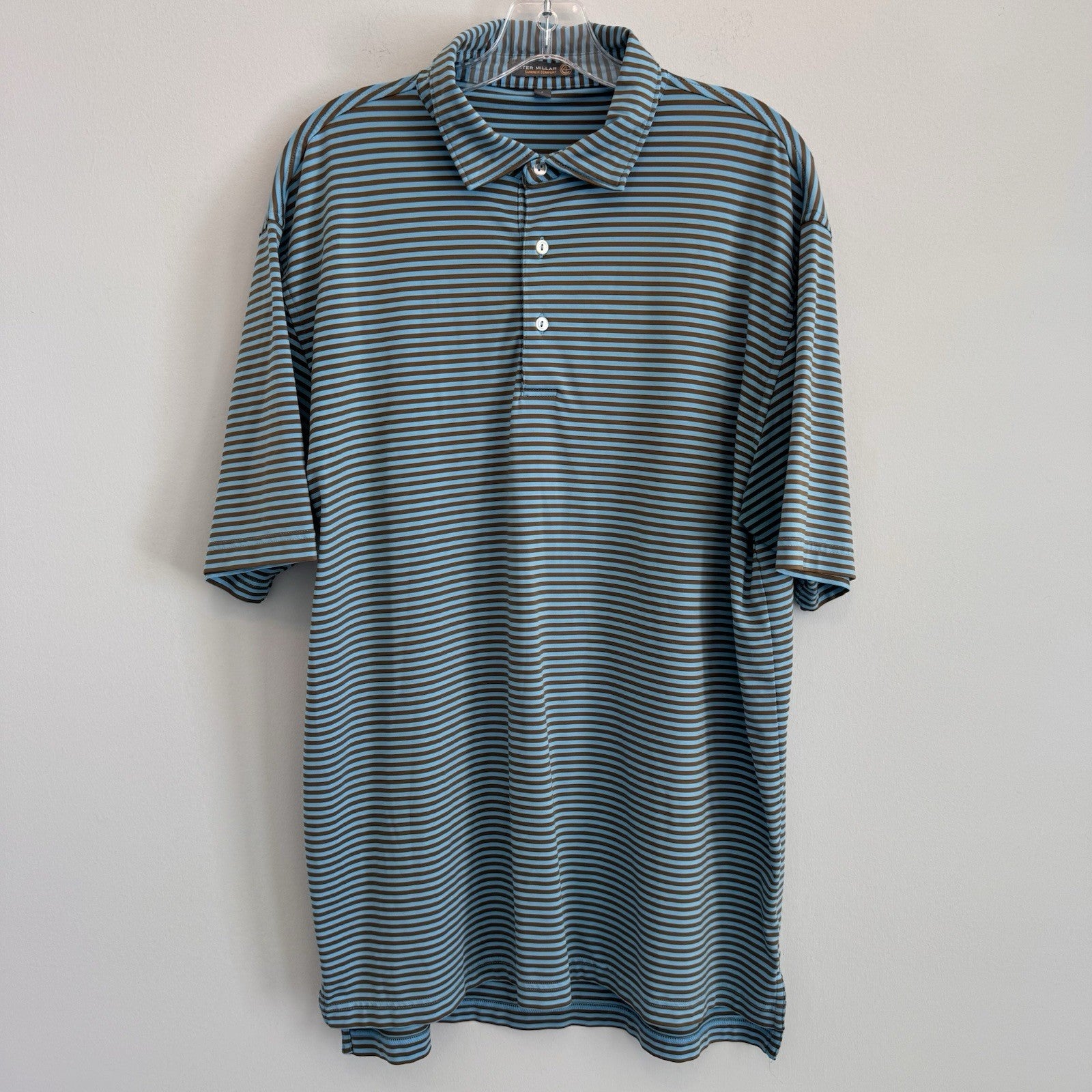 Peter Millar Summer Comfort Polo Shirt Mens Large Blue Brown Striped Golf