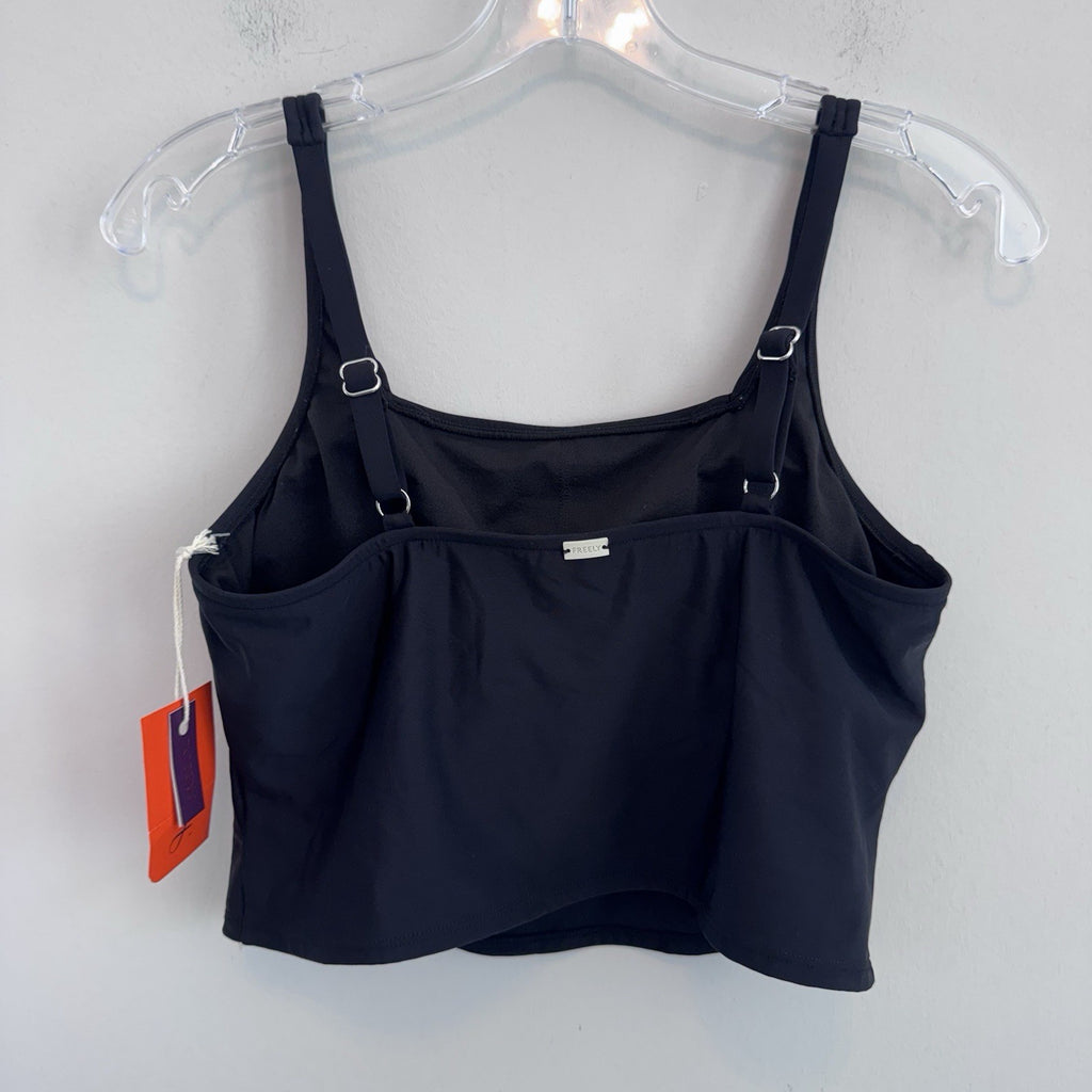 NWT Freely Black Cropped Tankini Top M Square Neck Swim Top