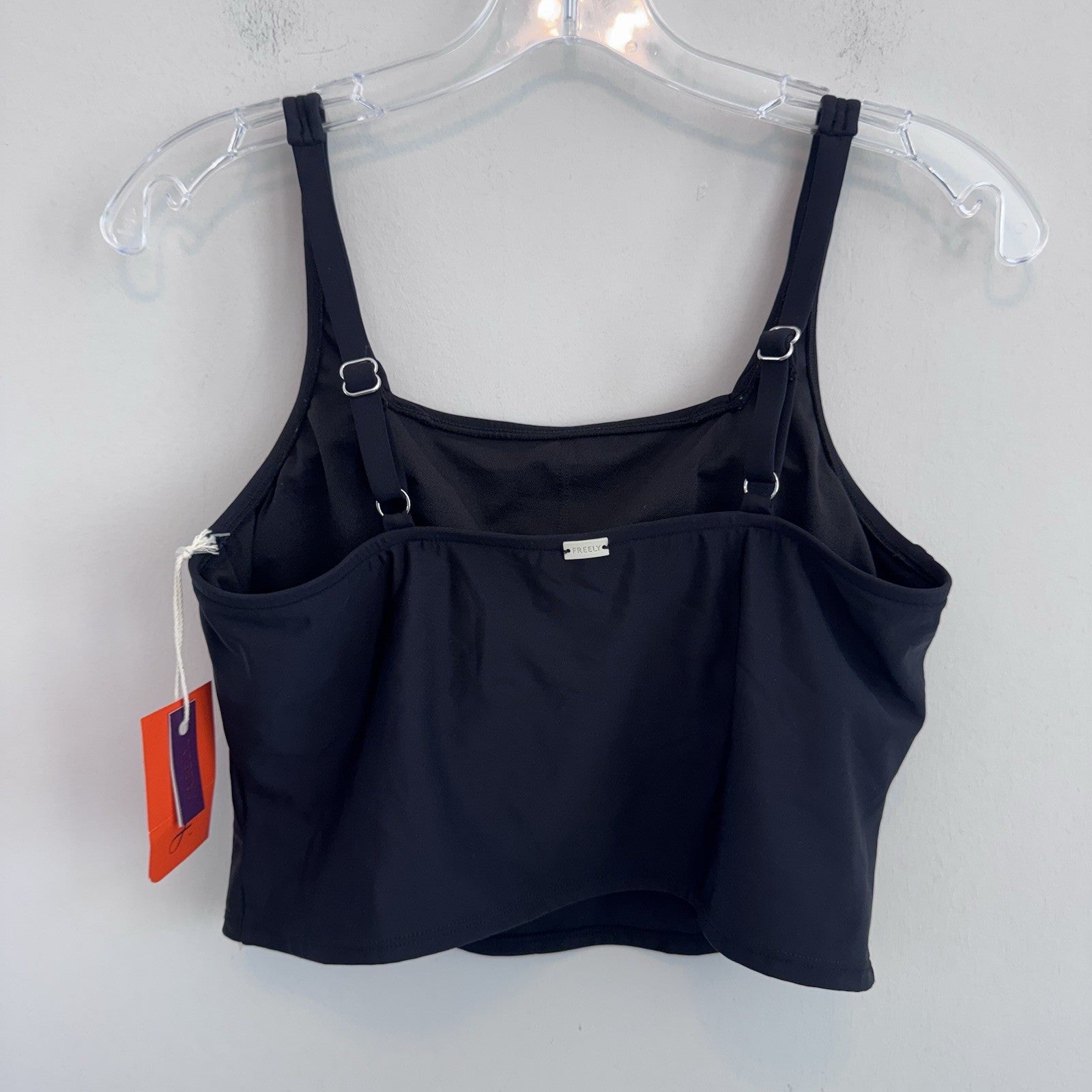 NWT Freely Black Cropped Tankini Top M Square Neck Swim Top