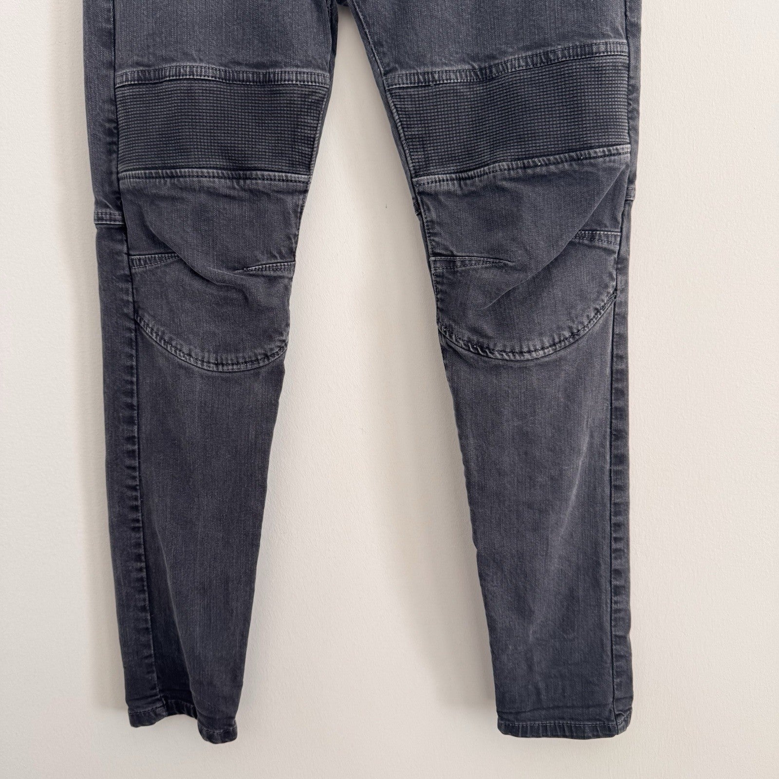 ZARA MAN Gray Biker Jeans 30 Skinny Moto Denim Ribbed Paneling Zipper Pockets