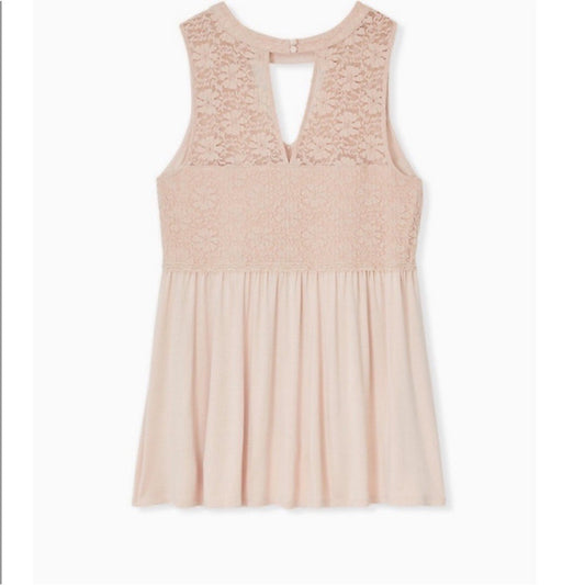 Torrid Super Soft Sleeveless Lace Babydoll Top Blush Pink Size 1 Plus Stretch