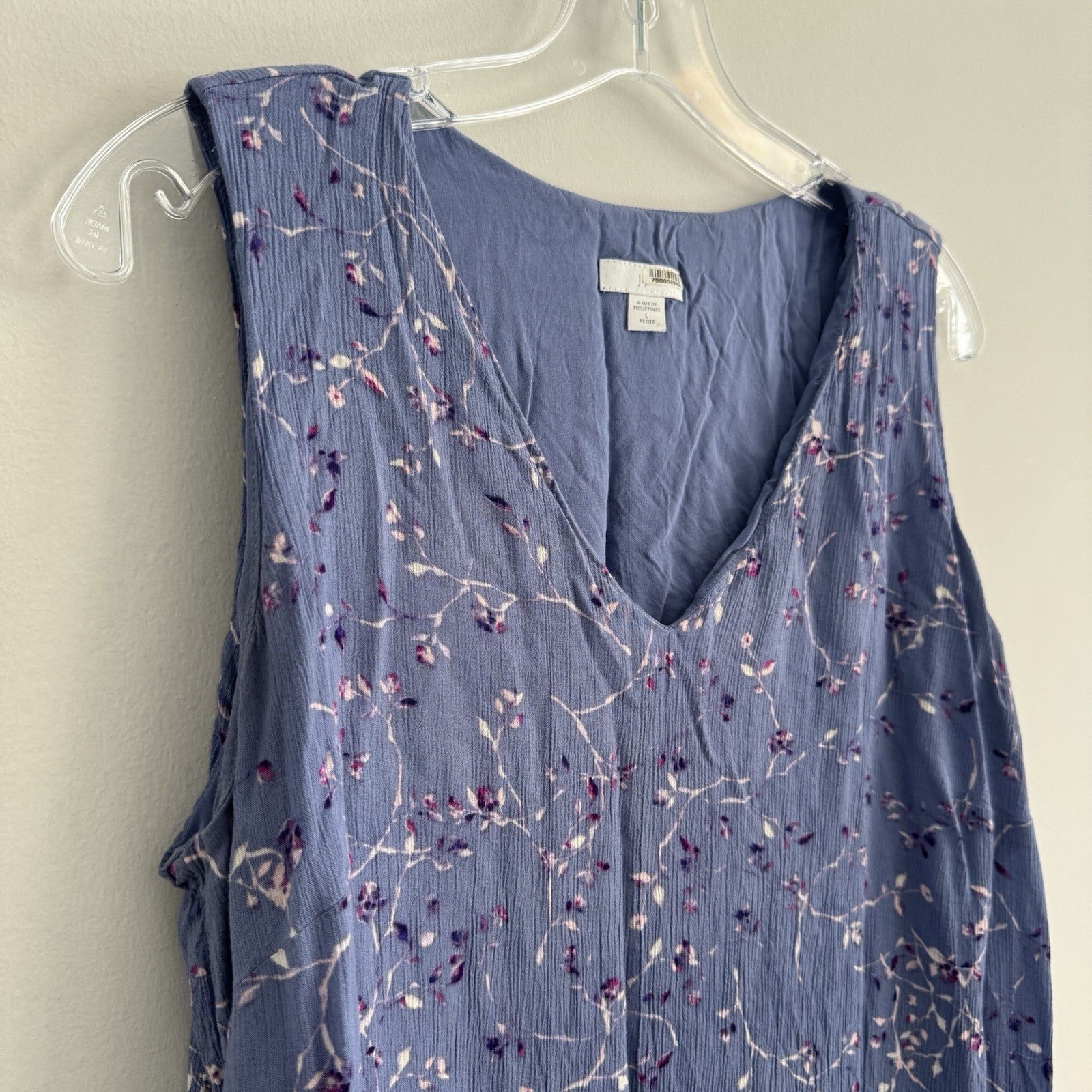 J Jill Blue Floral Sleeveless Midi Dress Petite L Rayon Tiered Boho