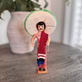 Vintage Mexican Souvenir Doll Mariachi Charro 7.5" Sombrero Serape Wood Base