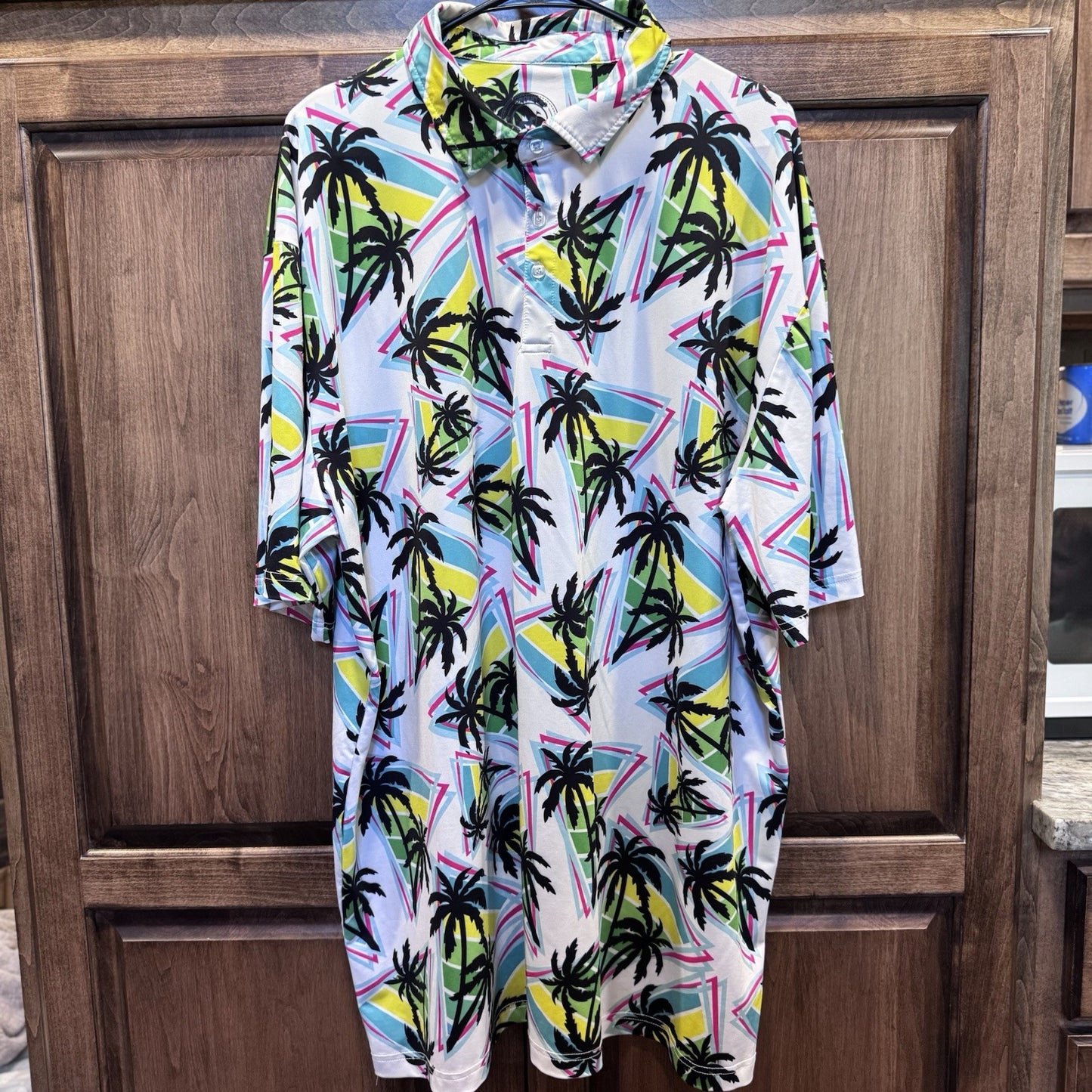 Men’s 3X Palm Tree Polo Shirt | Tropical Retro Print | Fun In The Sun