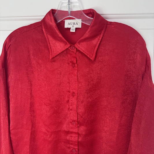 Aura by Red Dress Boutique Red Satin Button Front Blouse Size S NEW