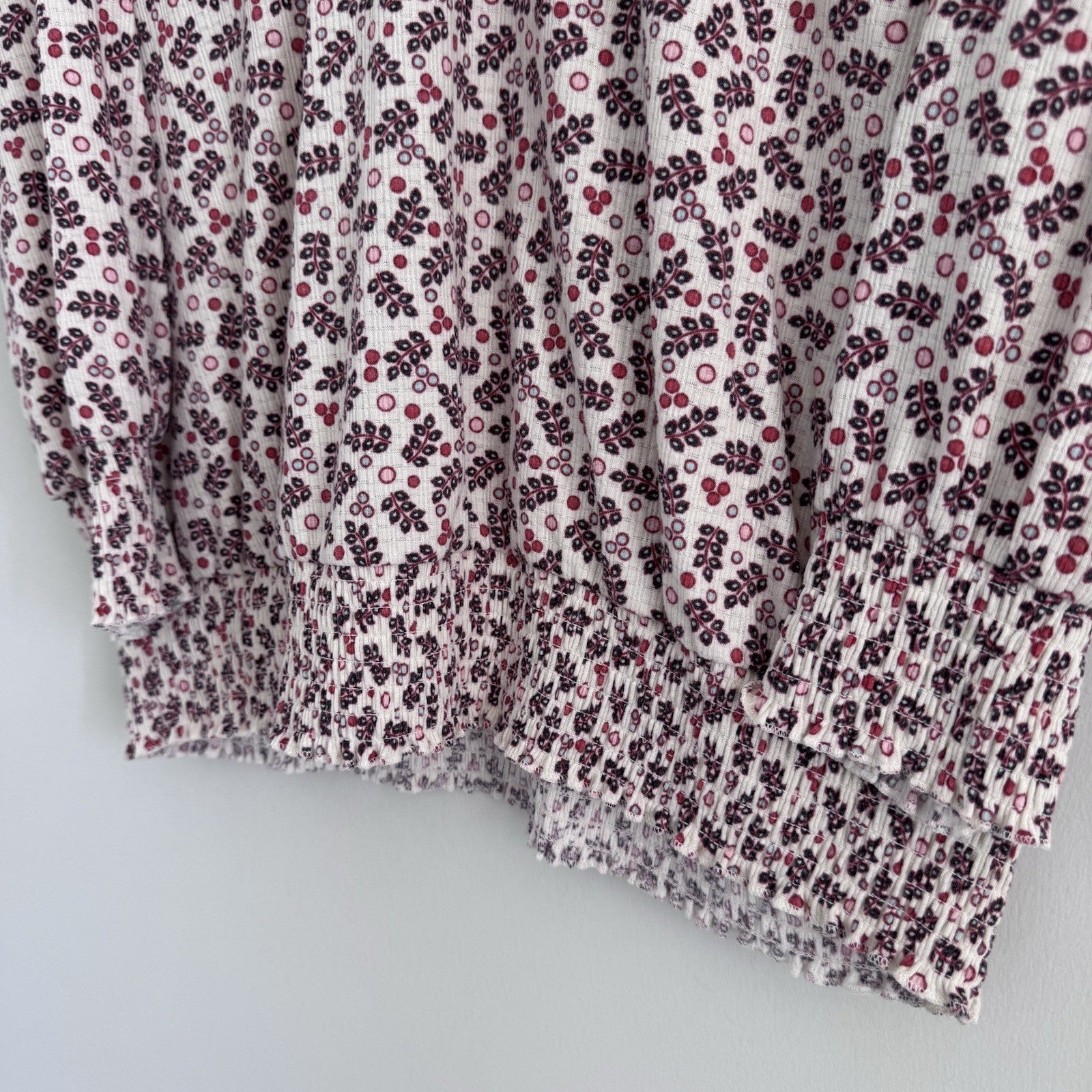Torrid Size 1 Floral Smocked Long Sleeve Blouse Boho Top 1X