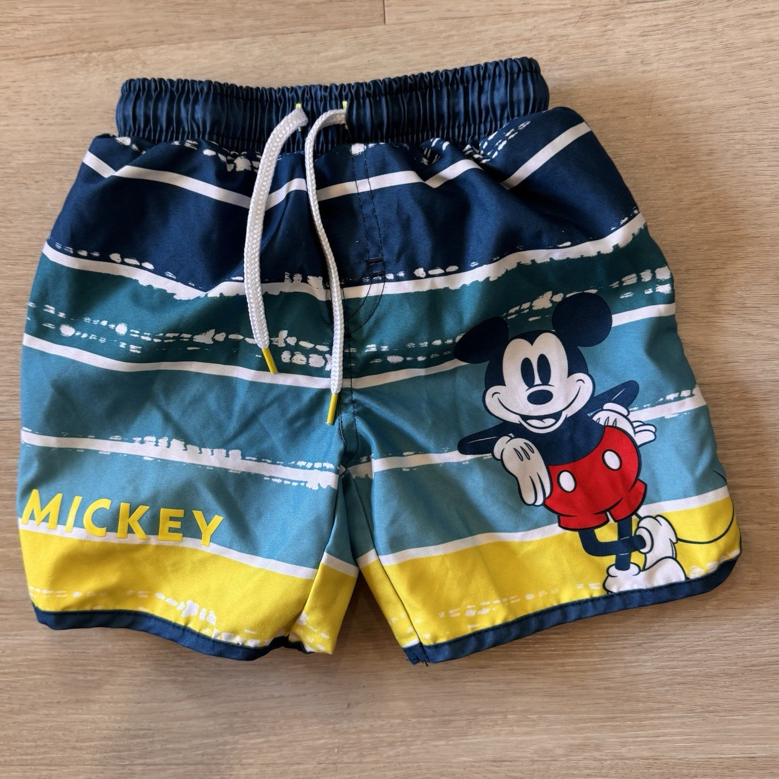 Disney Mickey Mouse Boys Swim Trunks Size 2T Blue Striped Mesh