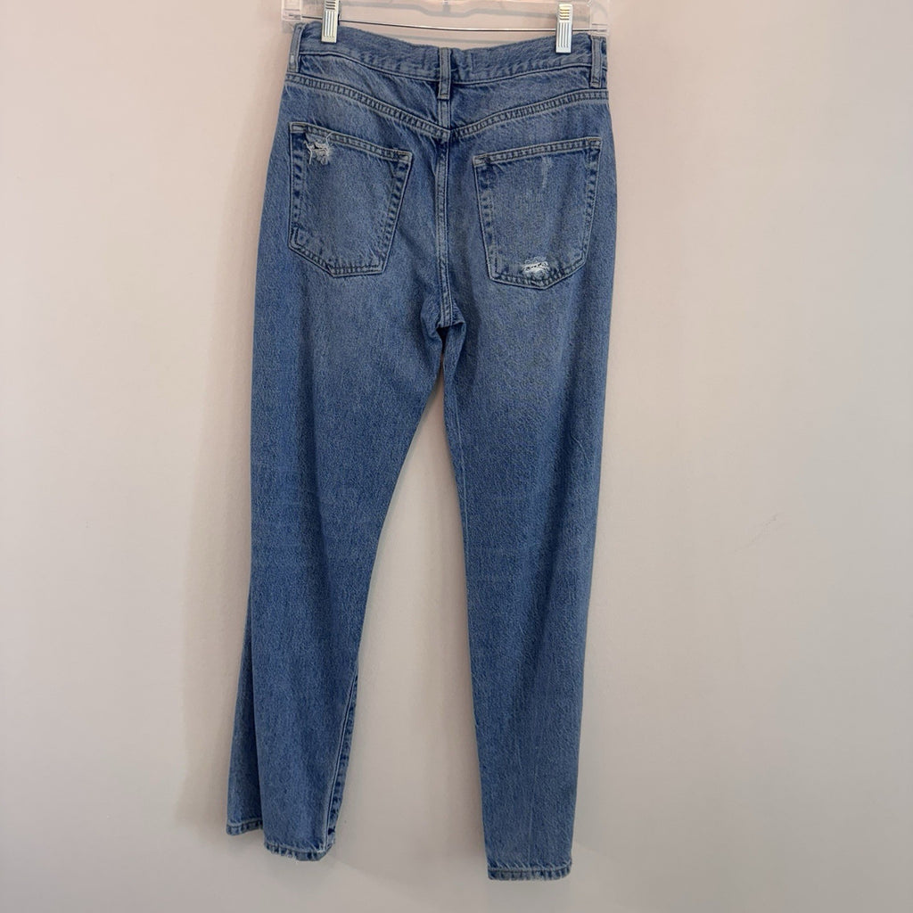 Free People Distressed Mom Jeans Womens 25 Blue Denim High Rise Button Fly Y2K