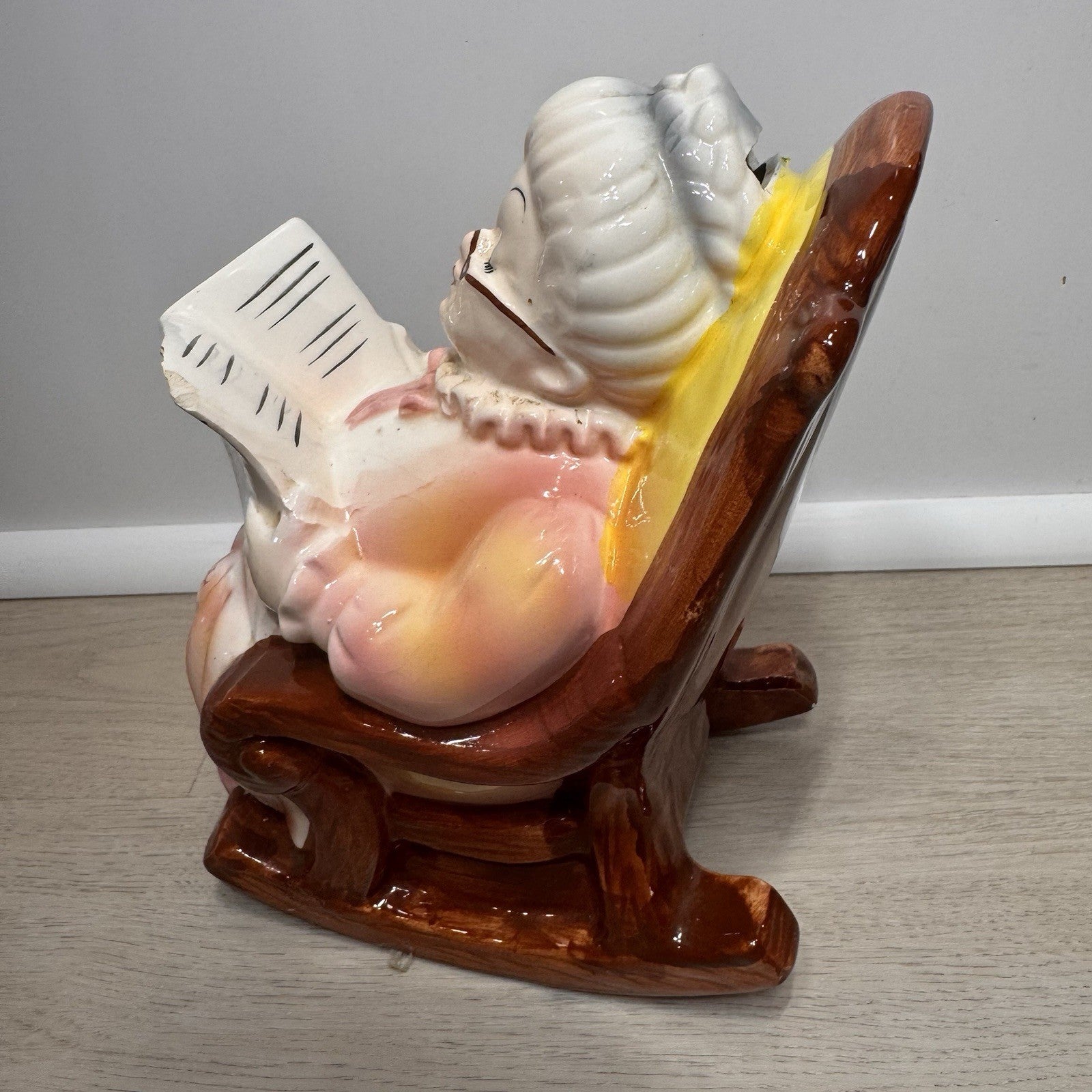 Vintage Lefton Retirement Fund Grandmother Bank Rocking Chair Japan Tag 1960s