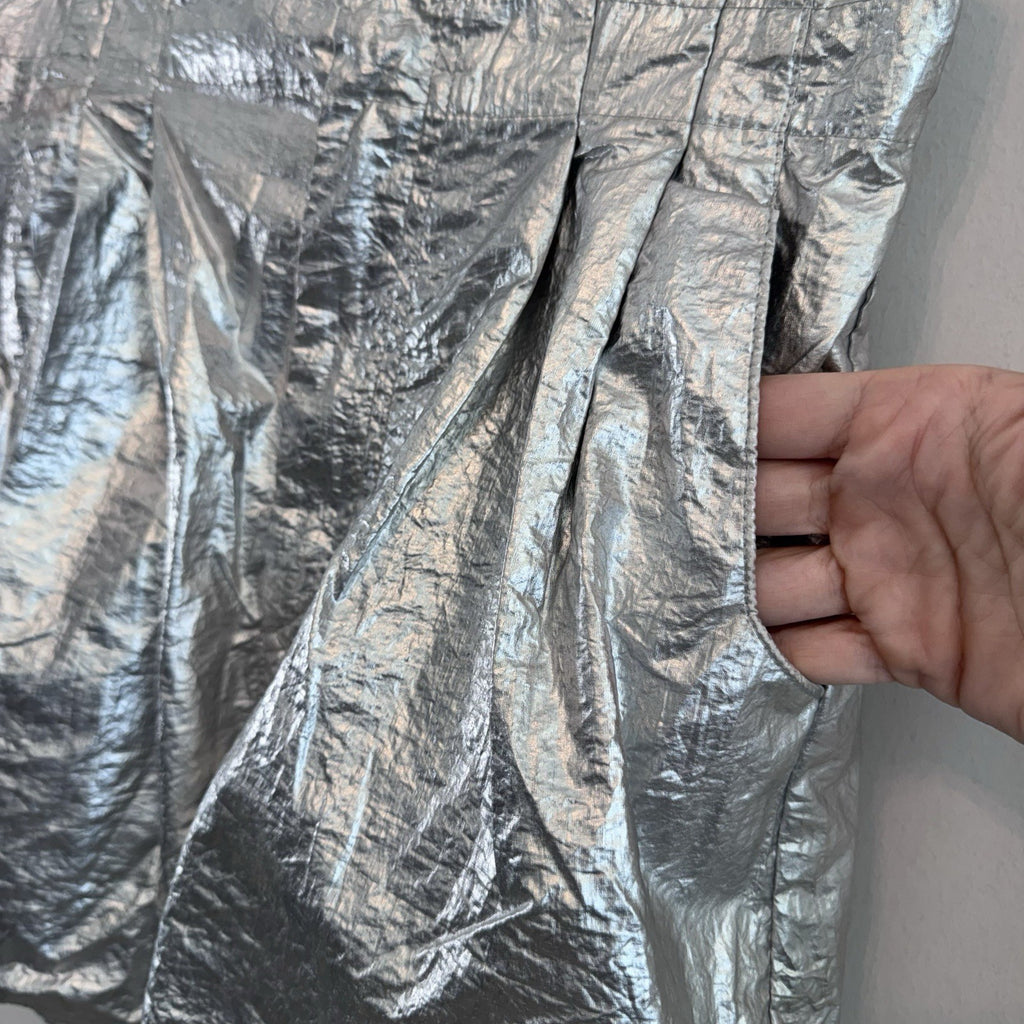 Zara Silver Metallic Paperbag Shorts Women Medium Festival Y2K Disco