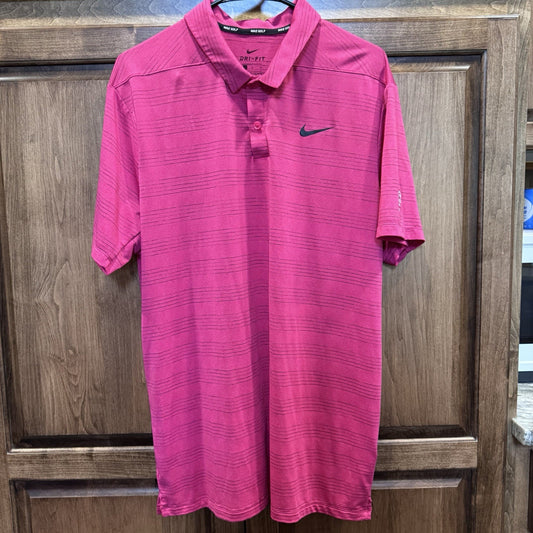 Nike Golf Dri-FIT Striped Polo Shirt Large Pink Magenta SC 1867 Embroidery