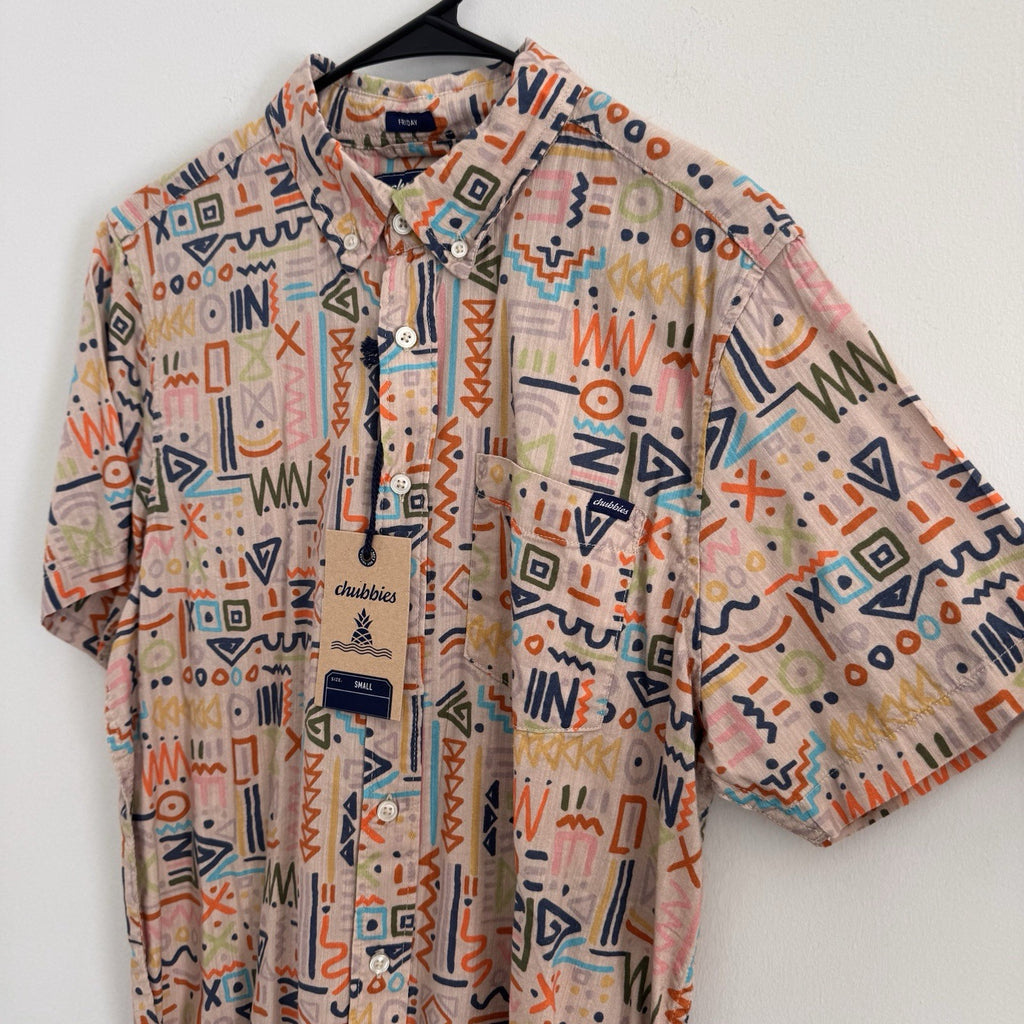 NWT Chubbies Mens S Friday Shirt Retro Geometric Short Sleeve Button Down