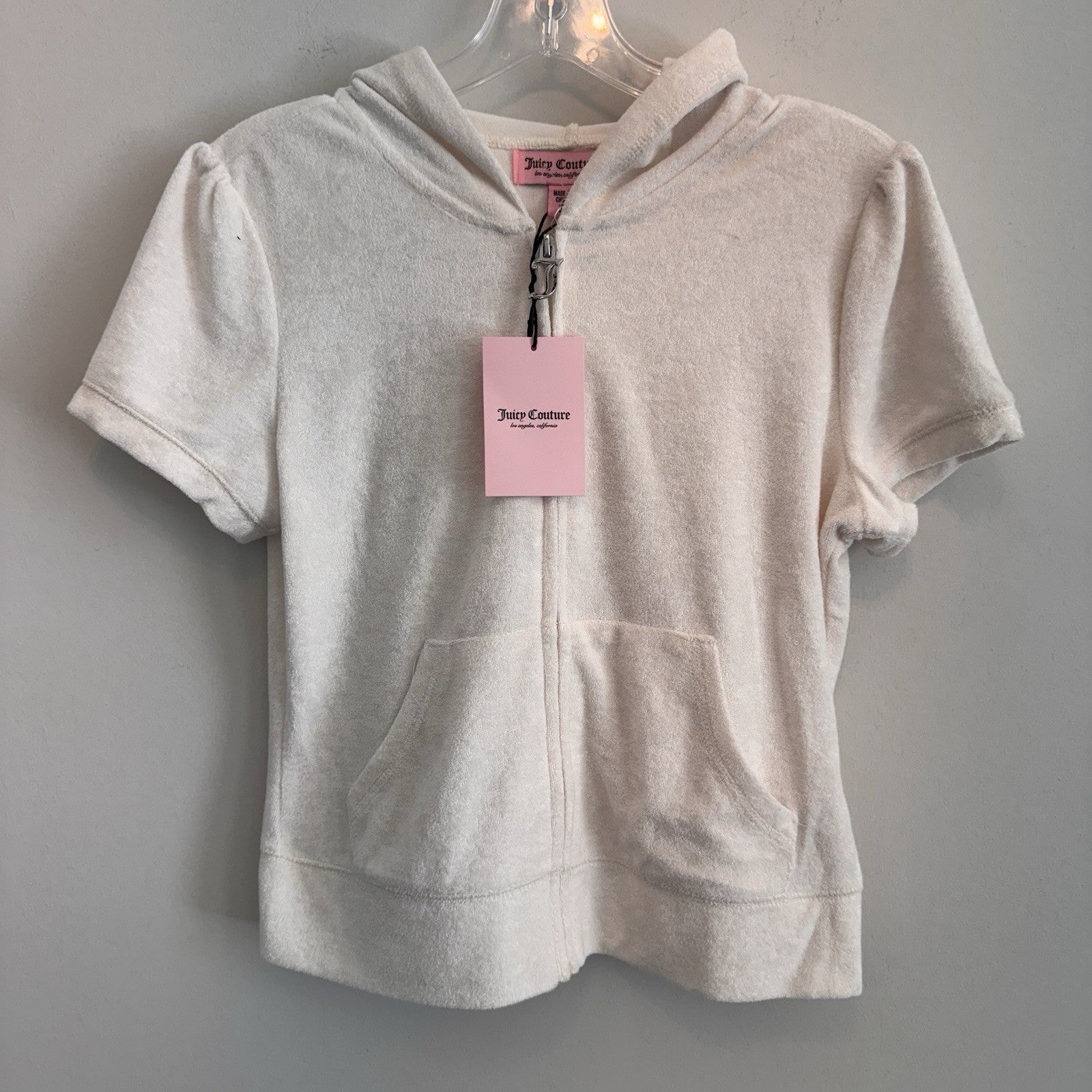 NWT Juicy Couture Oyster Short Sleeve Velour Zip Hoodie Small Rhinestone
