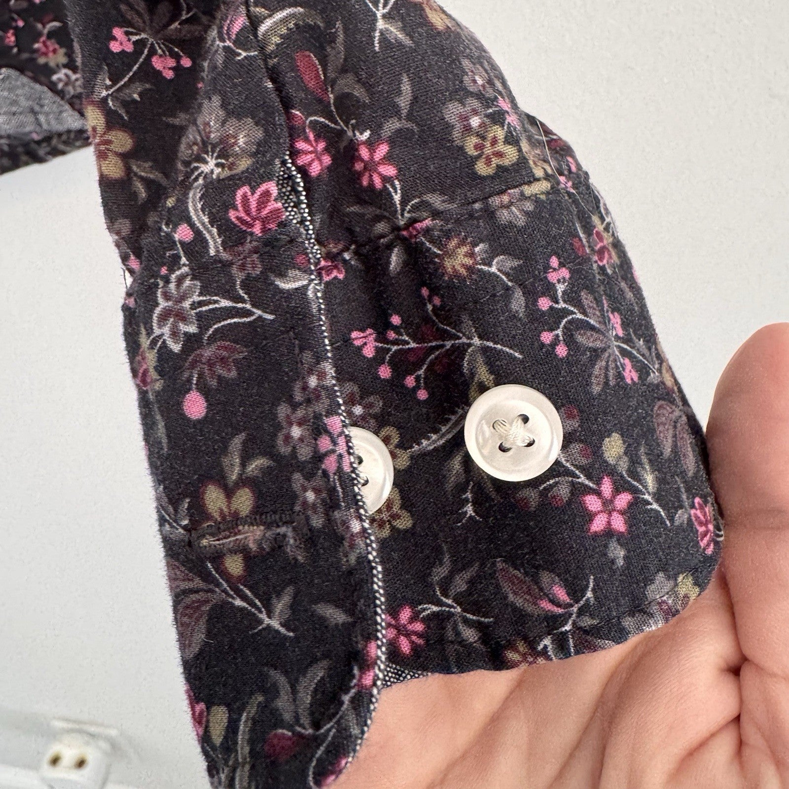 Express Mens M Extra Slim Fit Floral Button Up Shirt Stretch Cotton Black
