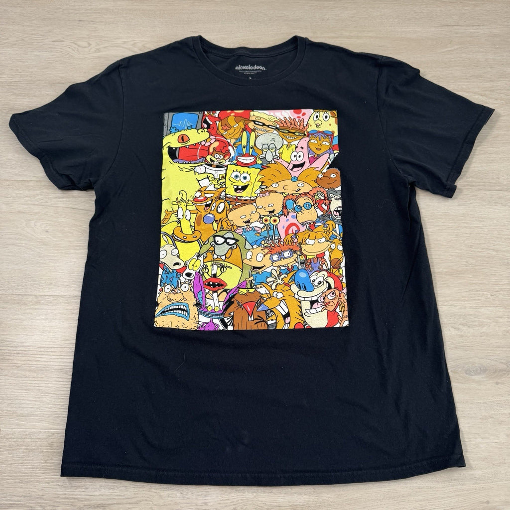 Nickelodeon Mens Black Nicktoons Rugrats Rocko SpongeBob CatDog T-Shirt sz L