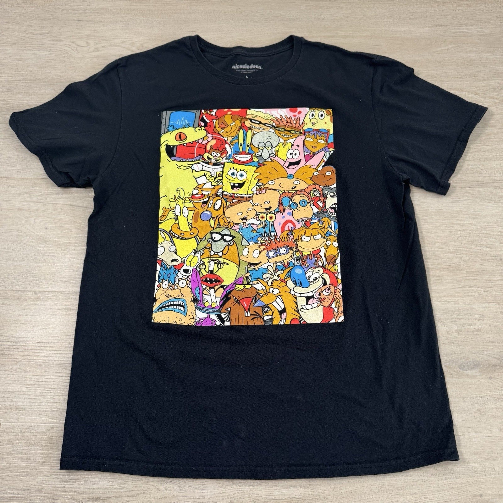 Nickelodeon Mens Black Nicktoons Rugrats Rocko SpongeBob CatDog T-Shirt sz L