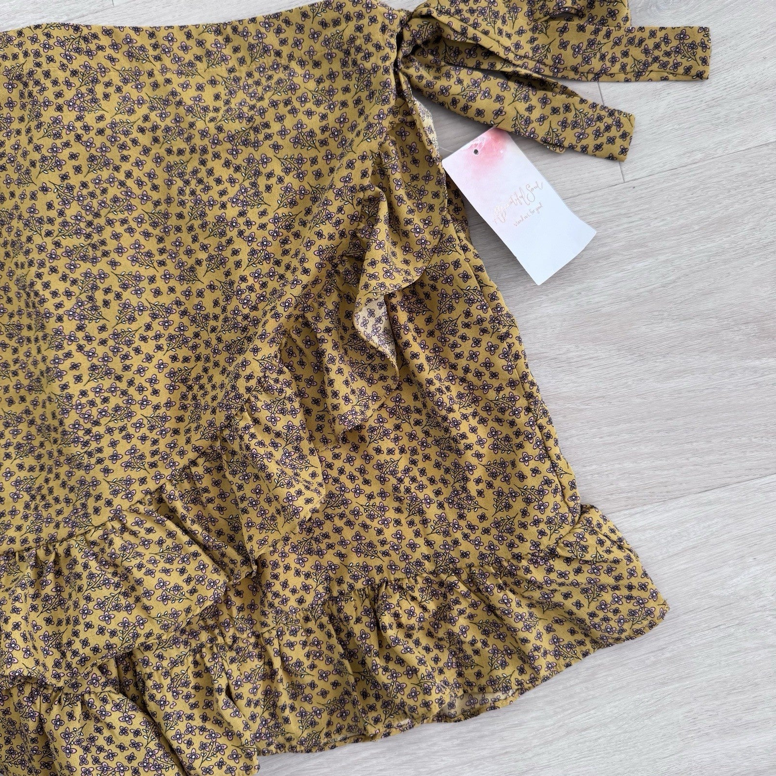A Beautiful Soul Wrap Skort XL Mustard Floral Ruffle NWT Boho