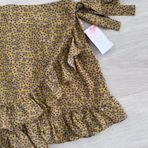 A Beautiful Soul Wrap Skort XL Mustard Floral Ruffle NWT Boho
