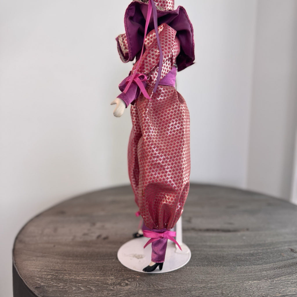 Set of 2 Vintage Porcelain Jester Dolls 16" & 8" Harlequin Musical Jack in Box