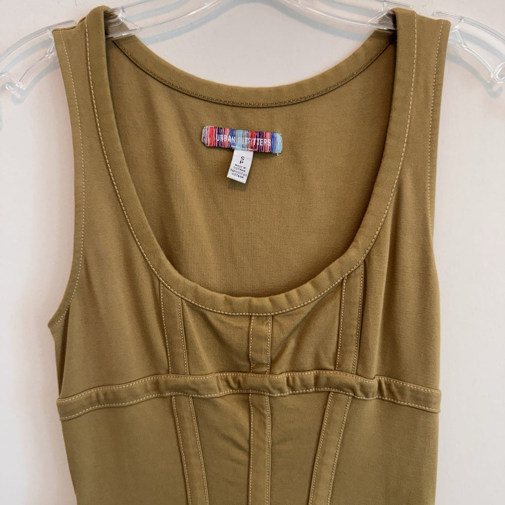 Urban Outfitters Women's Small Mustard Gold Corset Mini Dress Seamed Tank Ribbed