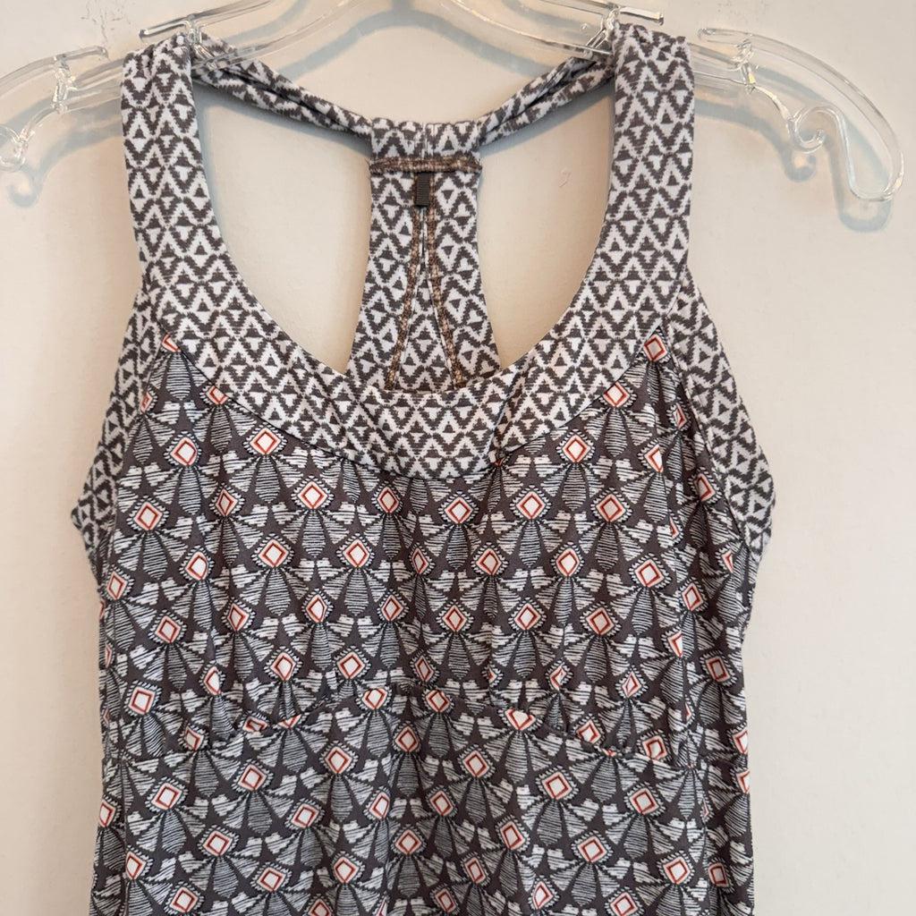 prAna Womens Small Gray Geometric Racerback Athletic Dress Built-in Shelf Bra