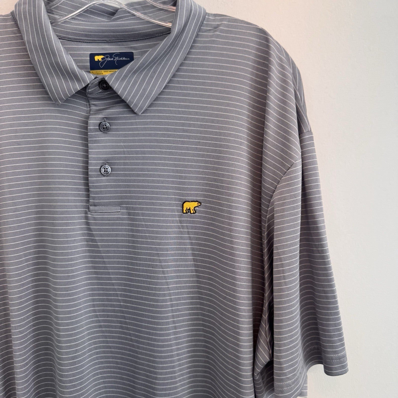 Jack Nicklaus Men XXL Gray Striped Golden Bear Performance Golf Polo Shirt