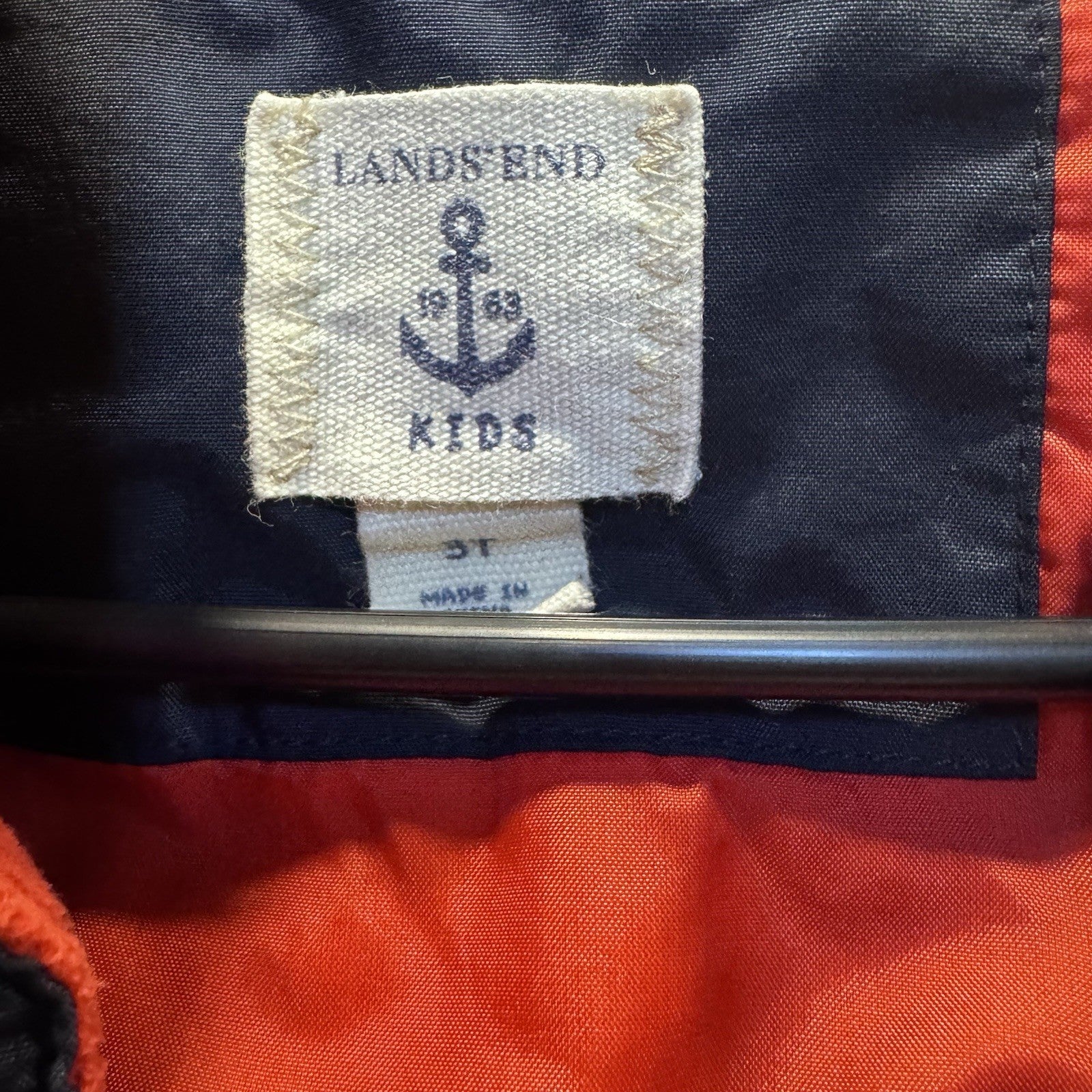 Lands’ End Kids Grow-A-Long Snowsuit 3T Navy Blue Red Hooded Winter One-Piece
