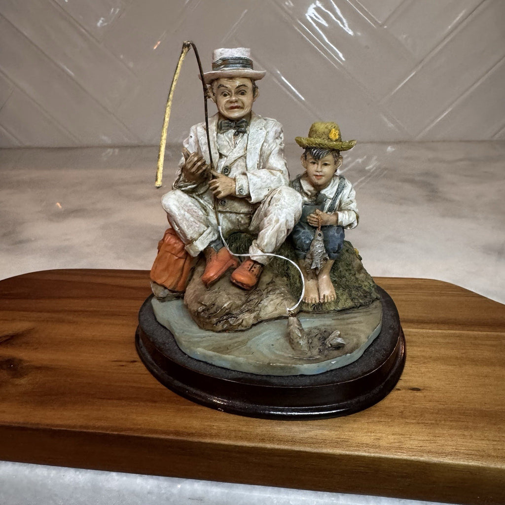 Vintage Americana Fishing Figurine - Father & Son / Grandfather & Boy 5inch
