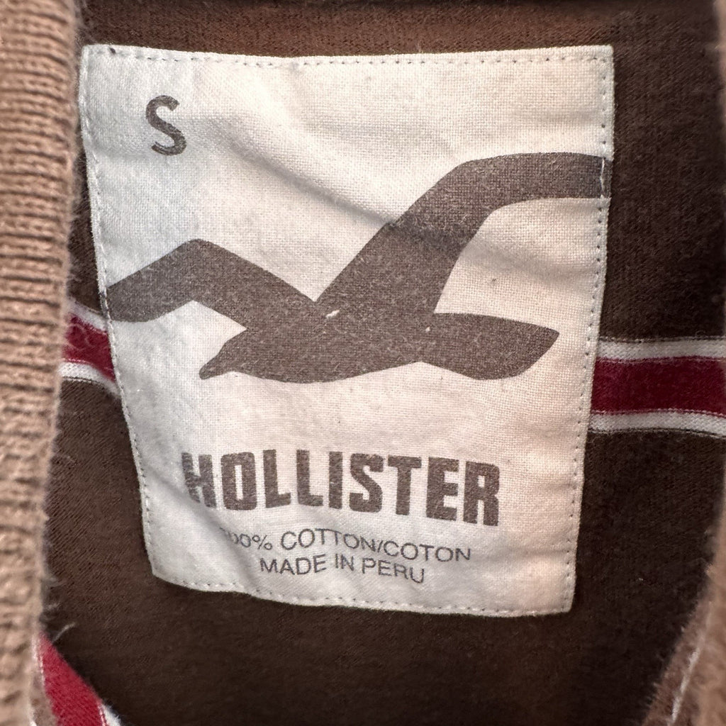 Y2K Hollister Polo Shirt Brown Red Stripe Logo Cotton Preppy Mens Small 
