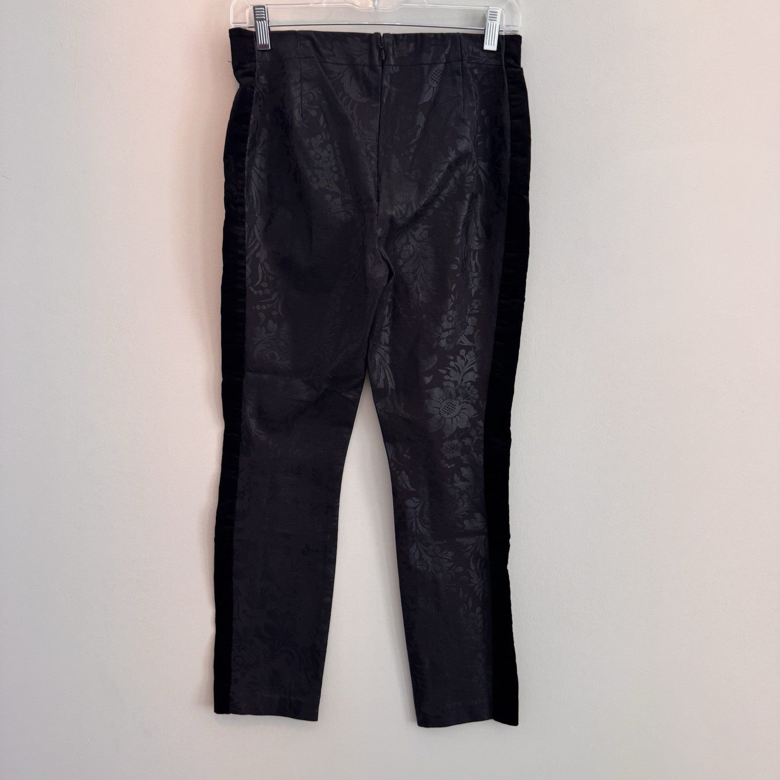 Anthropologie Essential Skinny Pants Womens 4 Black Floral Jacquard Tuxedo
