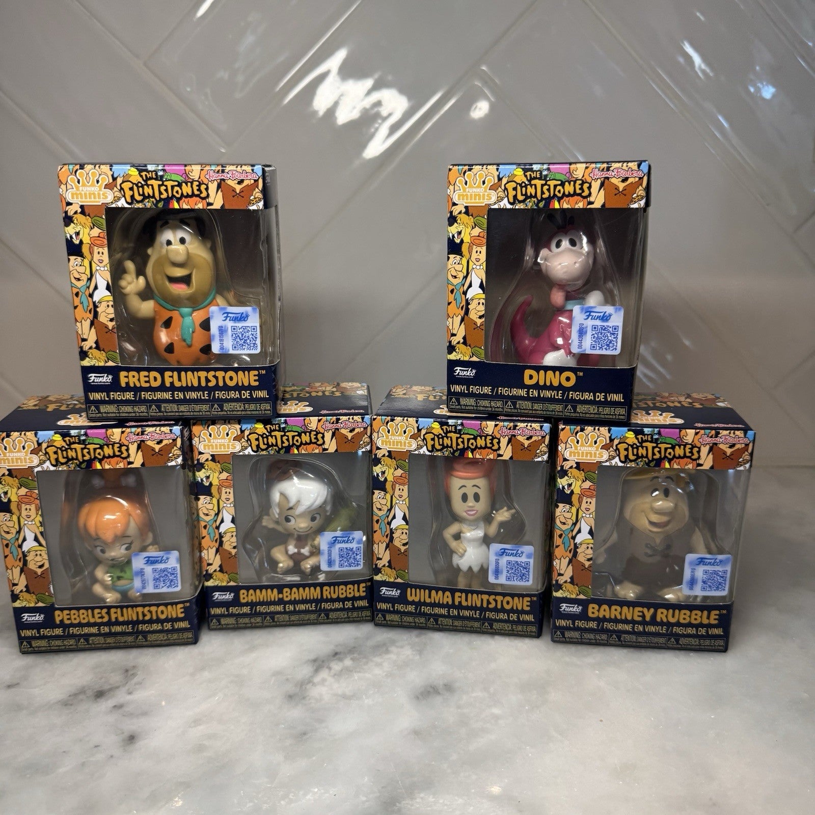 Funko Minis Flintstones Complete Set Fred Dino Wilma Barney Pebbles Bam RARE