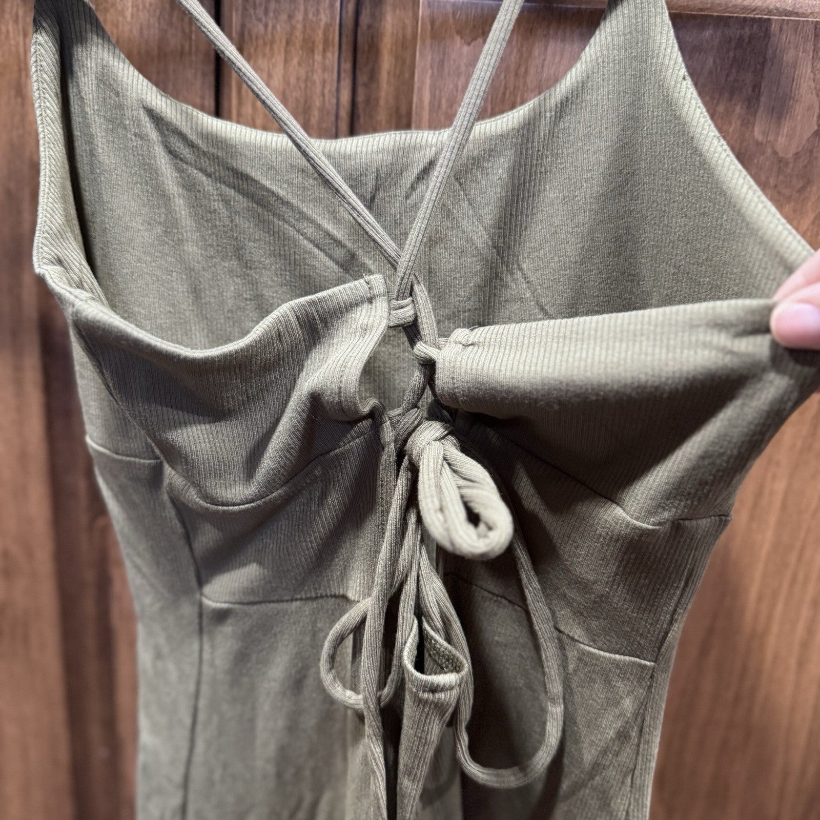 HALARA Olive Green Ribbed Knit Bodycon Midi Dress Size M NWT 
