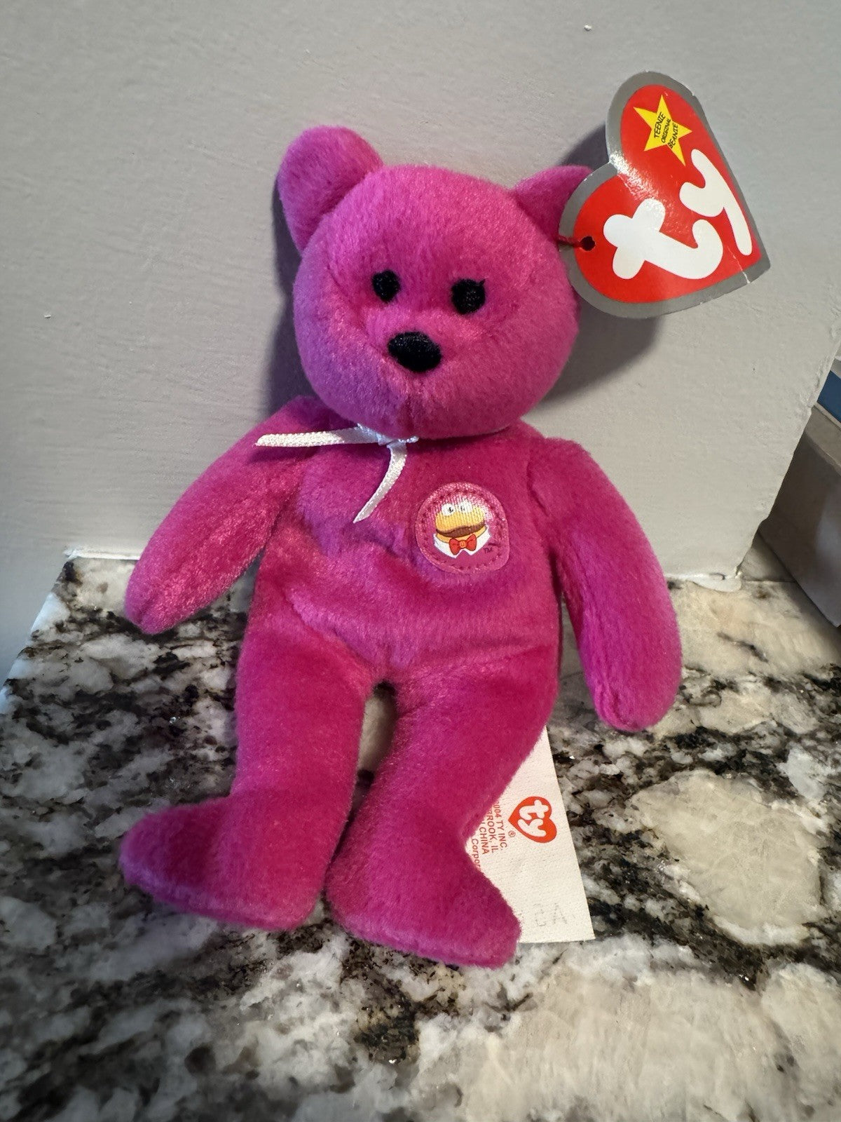 Mcdonalds 2004 Ty Teenie Beanie baby Burger the Bear Happy Meal Toy Plush W/Tags