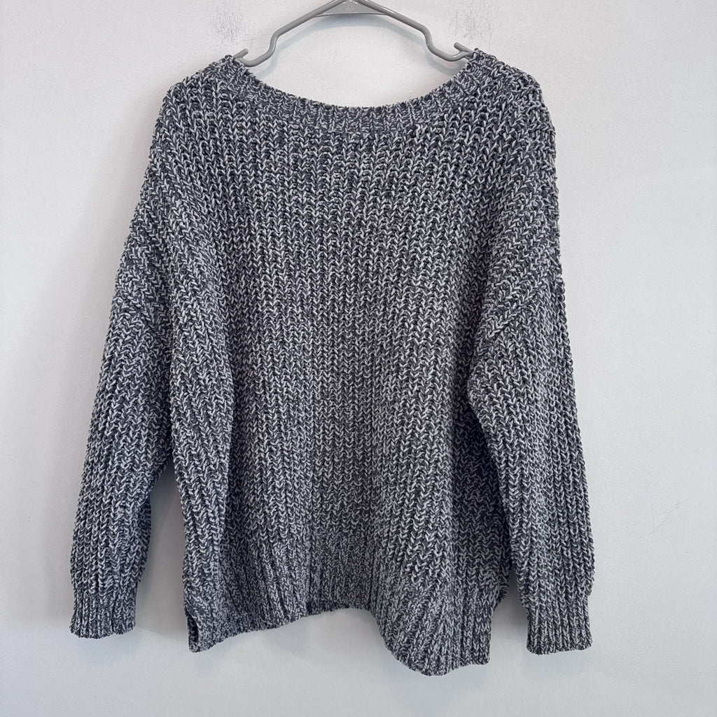 American Eagle Chunky Knit Sweater Women M Gray Marled Cozy Chenille