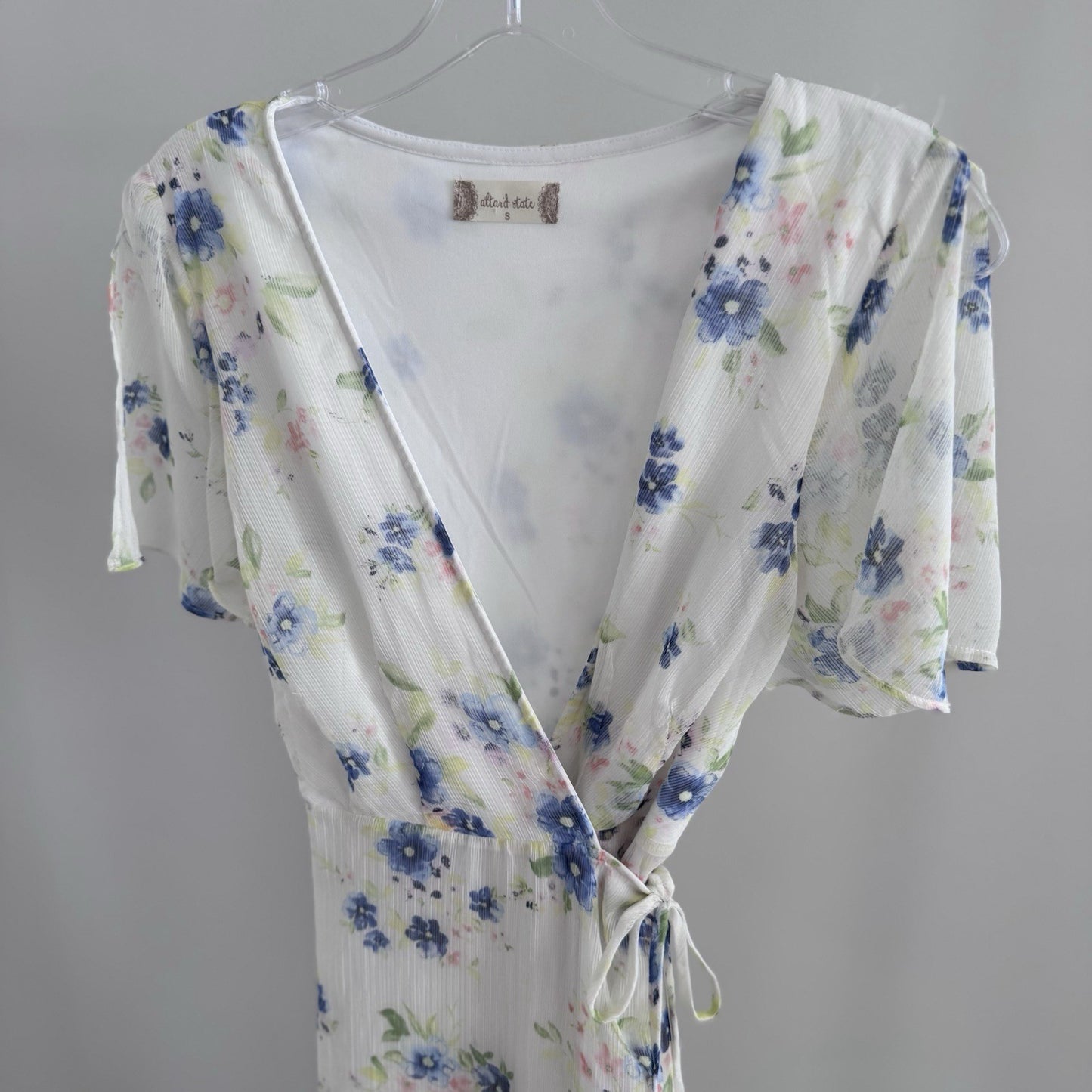 Altar’d State Womens Floral Wrap Maxi Dress Blue White Size S