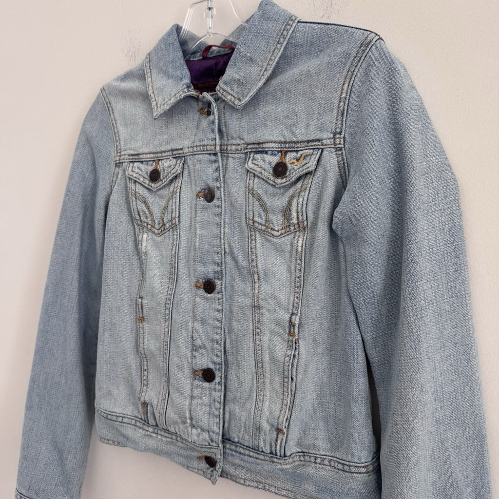 Hollister Jean Jacket Womens Medium Light Wash Distressed Trucker Denim Y2k VTG