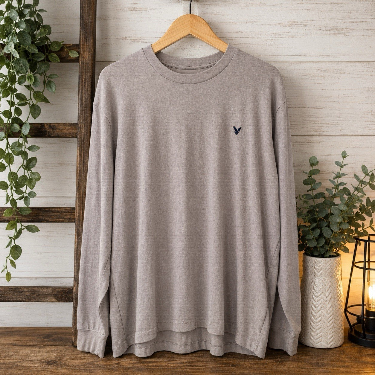 American Eagle Super Soft Long Sleeve T Shirt Taupe Beige XL Men’s Logo Tee