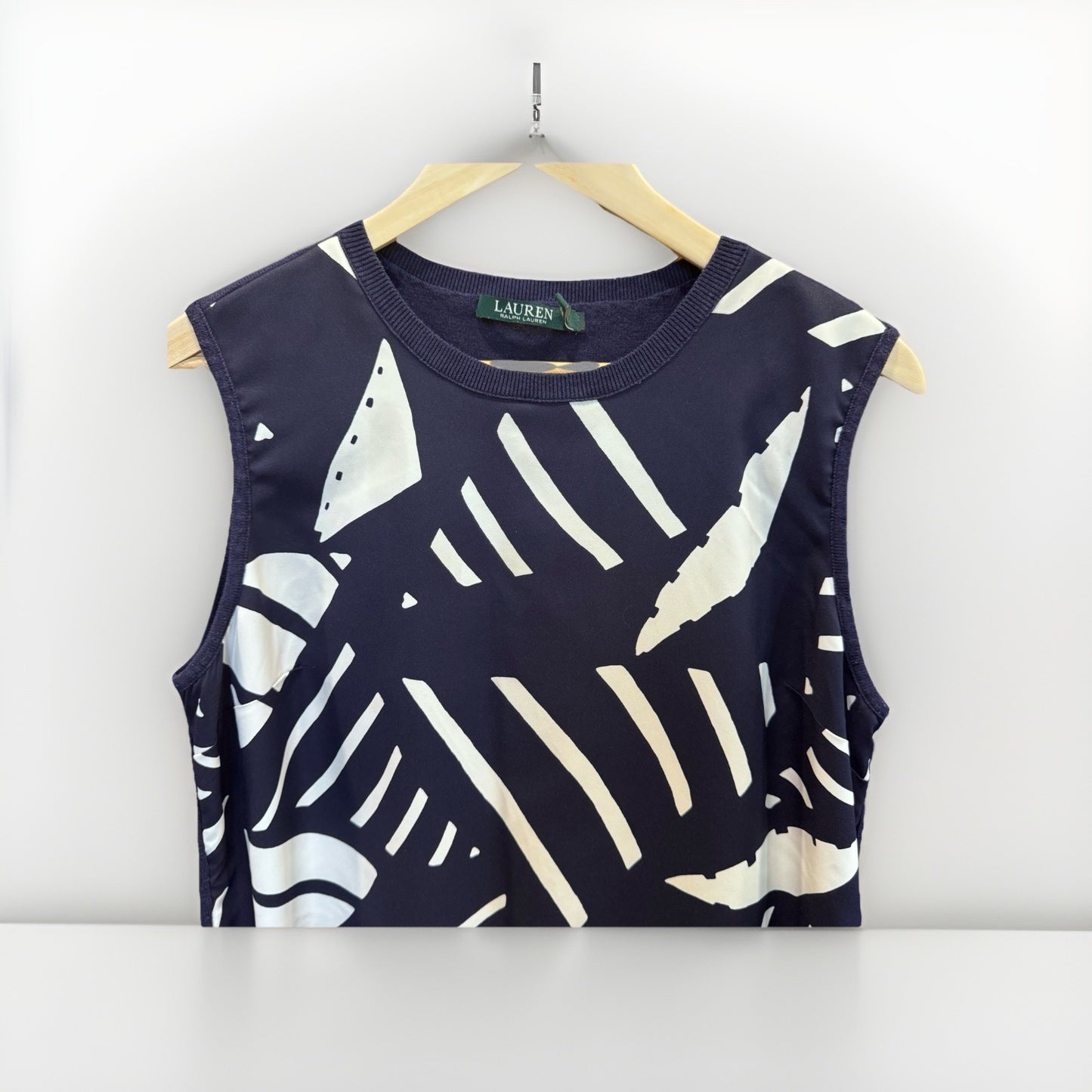 Lauren Ralph Lauren Sleeveless Abstract Print Shift Dress Navy White Size L