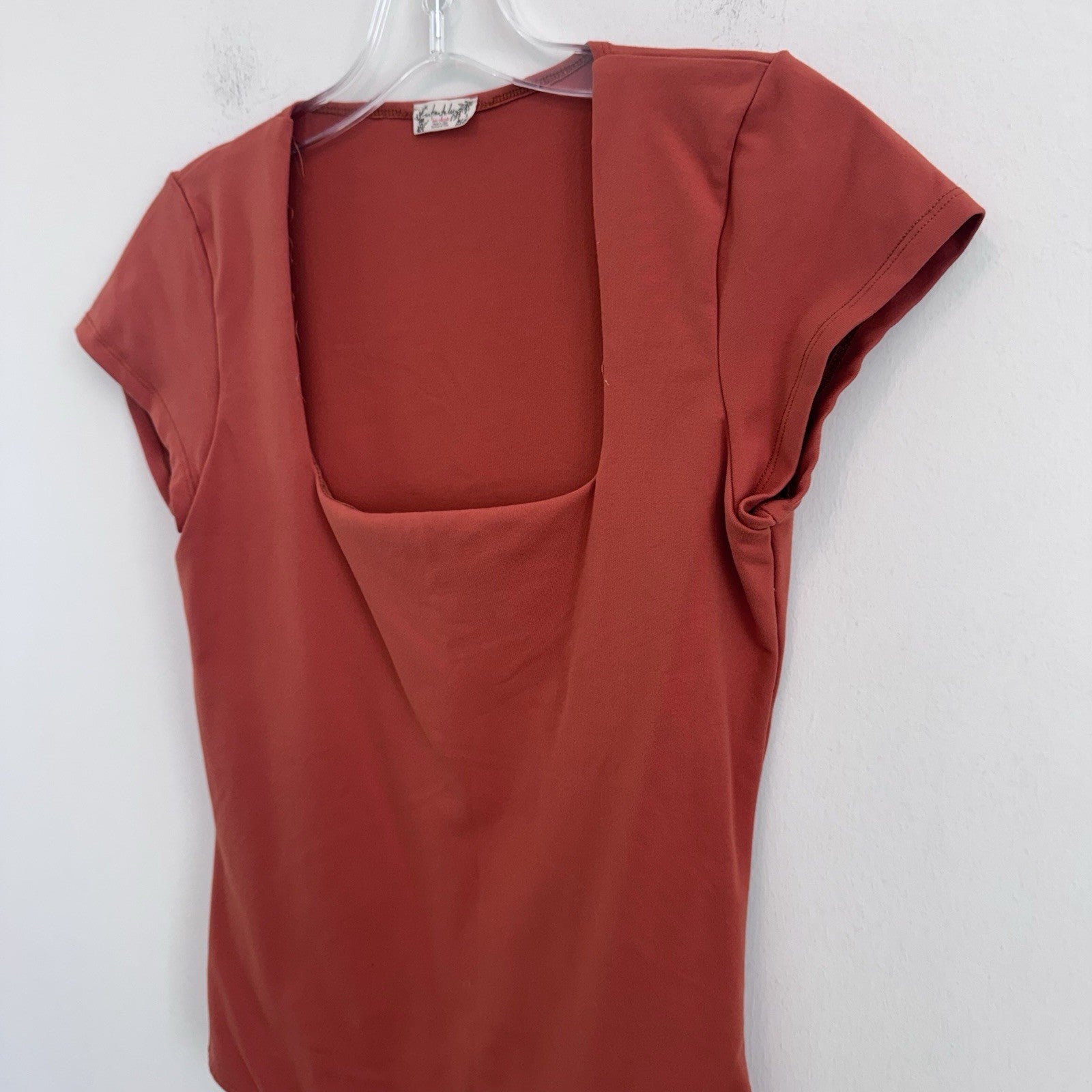Free People Intimately Bodysuit XS Rust Orange Square Neck Stretch Top