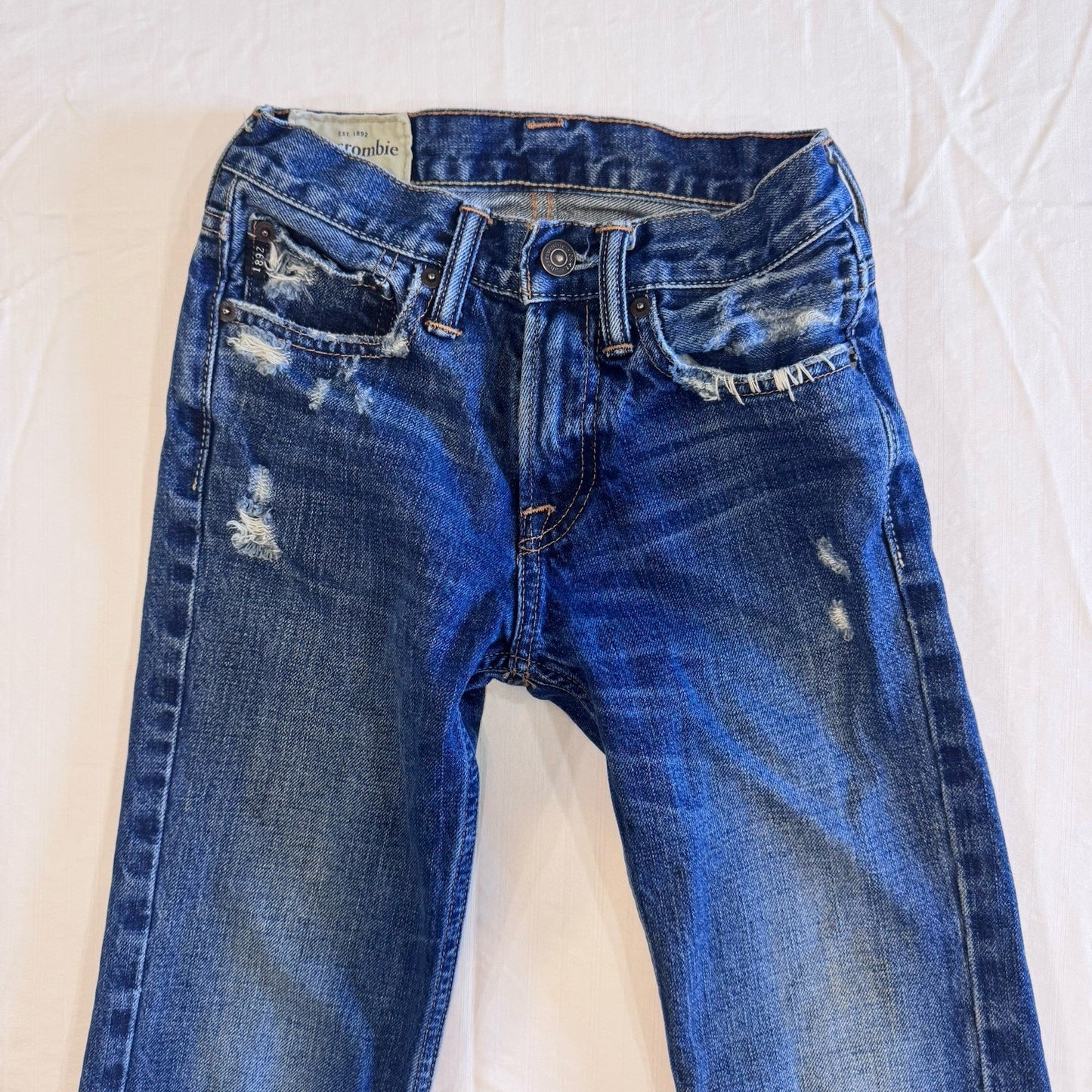 Abercrombie Kids Boys Size 10 Slim Straight Jeans Distressed Dark Wash Denim