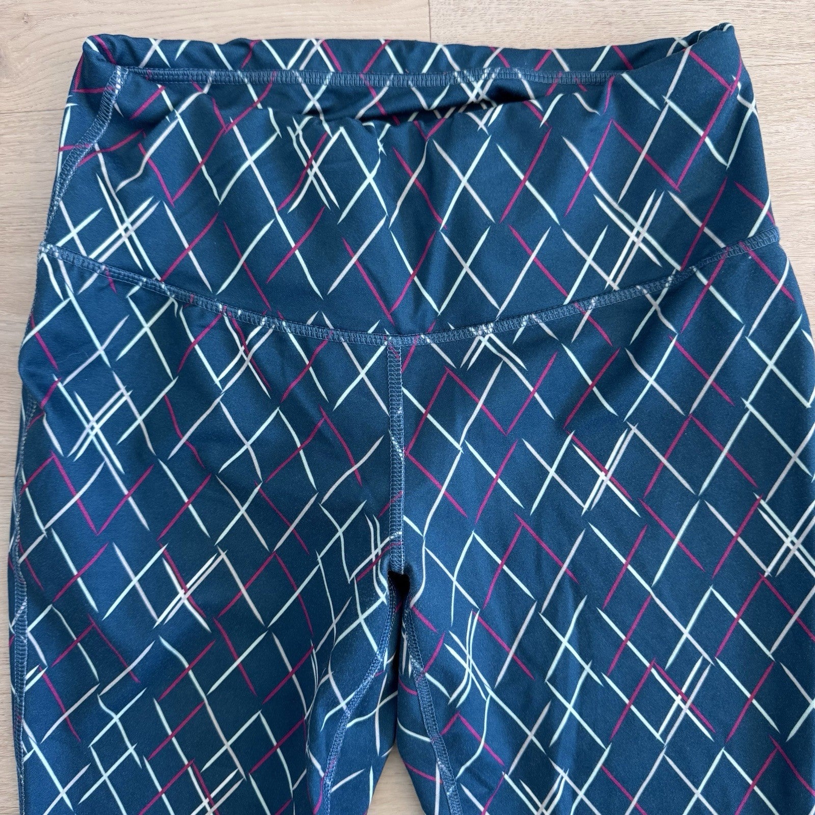 Zelos Women’s Leggings Small Blue Geometric Print Stretch Athletic Yoga Pants 