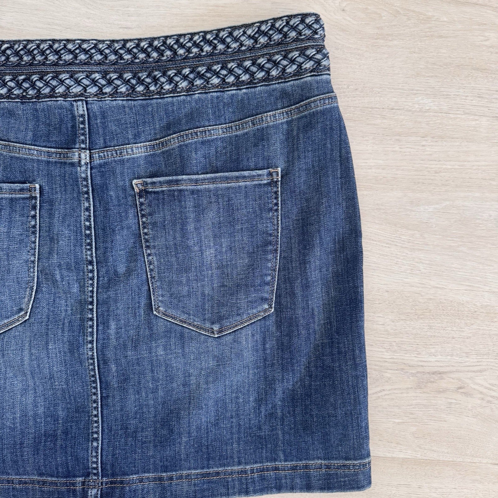 WHBM Denim Mini Skirt 14 Braided Waist Provence Authentic NWT