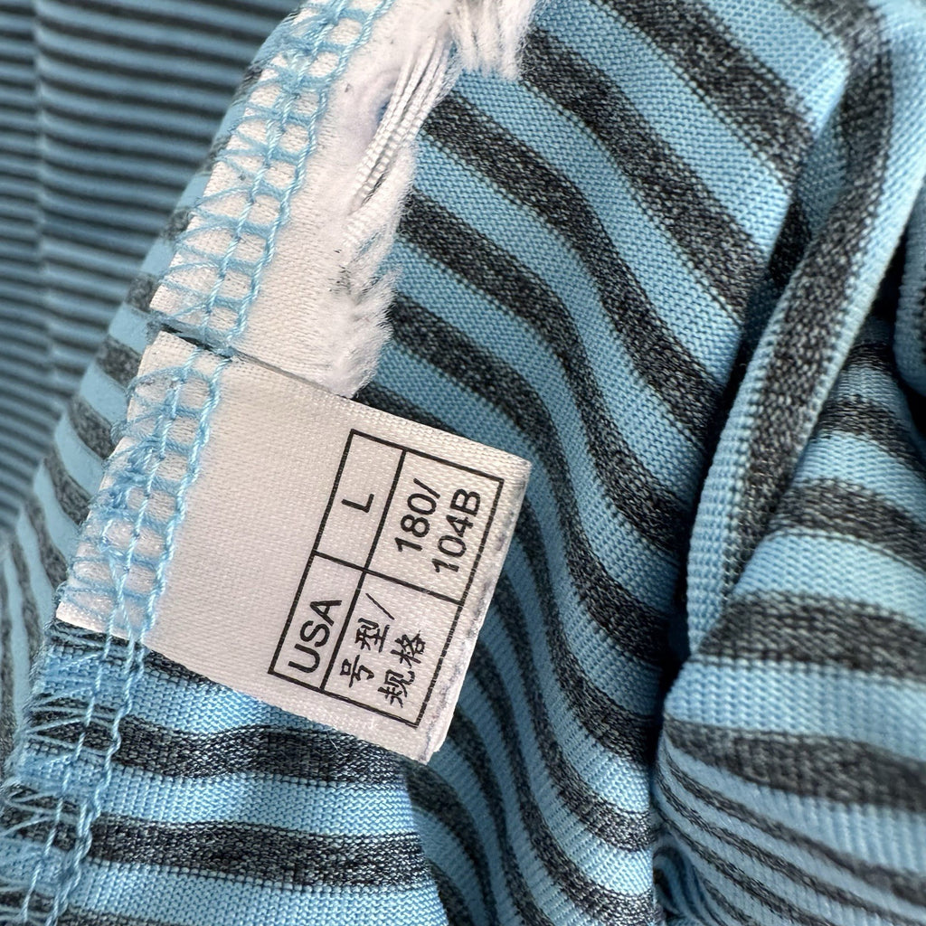 Brooks Brothers Mens Large Polo Shirt Blue Striped Performance Golf Sleeve Logo