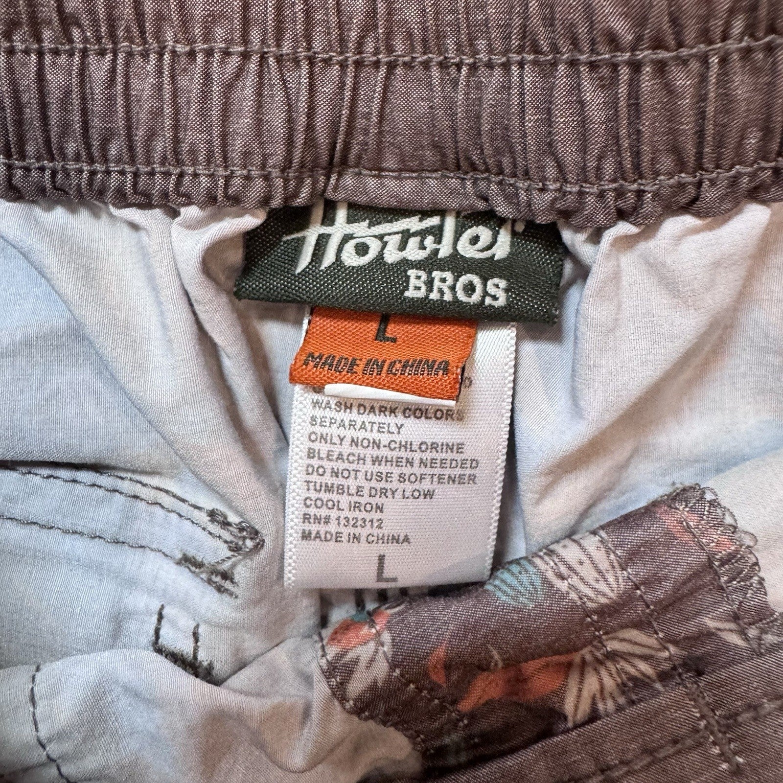 Howler Brothers Boys Swim Trunks Size Large Brown Tropical Parrot