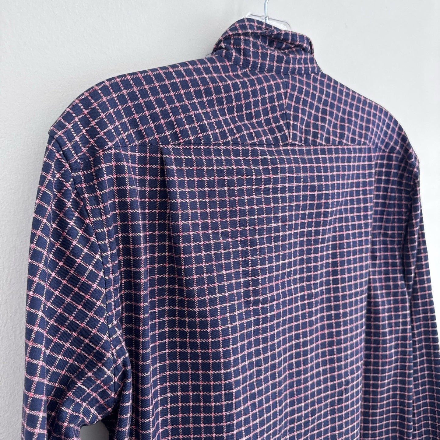 Charles Tyrwhitt Slim Fit Non-Iron Shirt Mens M Blue Pink Check Cotton 
